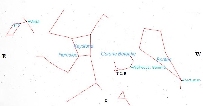 General region of the sky to help 
						find the constellation of Corona Borealis.